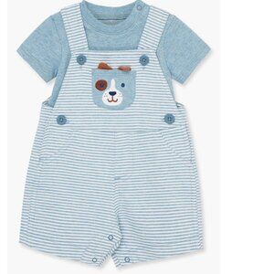 Puppy Appliqué Cotton T-Shirt & Shortalls Set